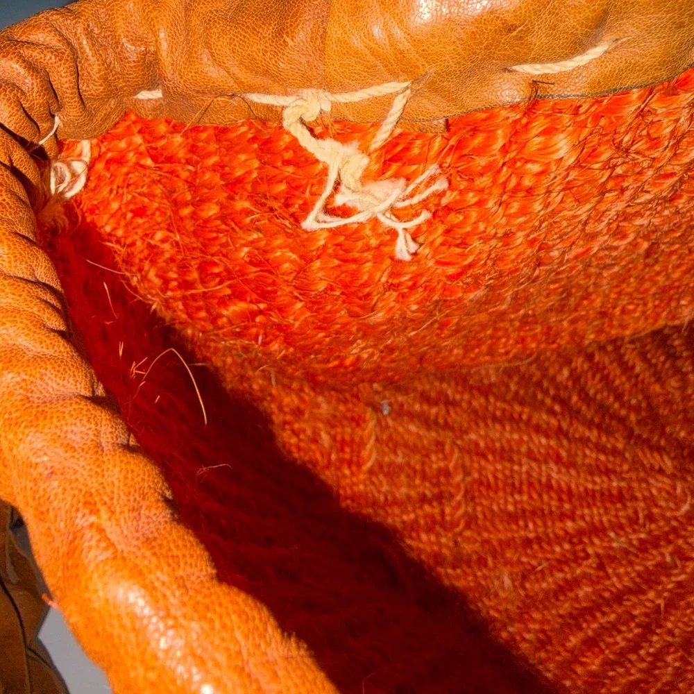 Vintage 90s Boho Woven Shell Leather Bag Orange 17x10x7